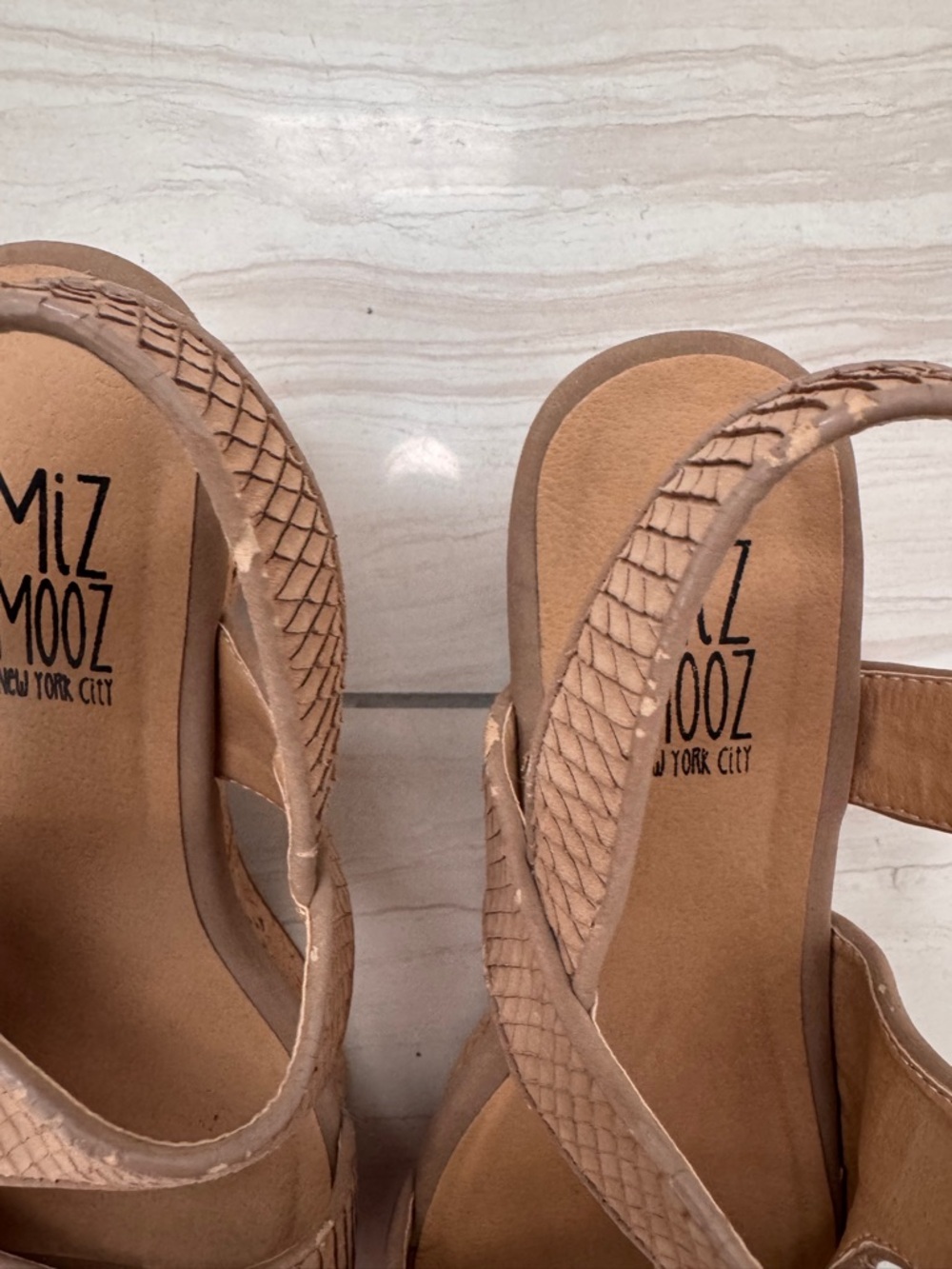 Miz Mooz Cosma Beige/Tan Textured Slingback Sandals Block Heel Sz 6.5 - Picture 6 of 16